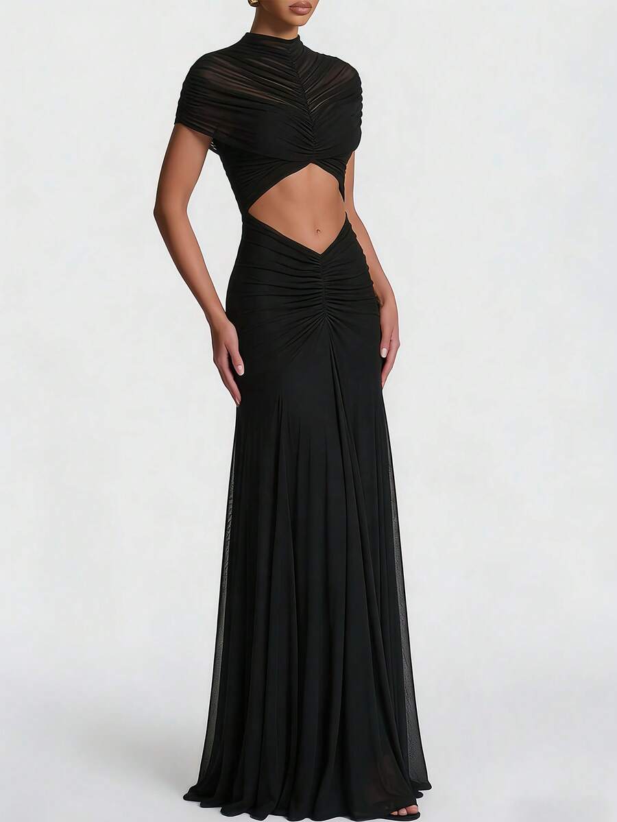 Rundhals-Kleid aus transparenter Gaze mit Cut-Outs