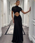 Rundhals-Kleid aus transparenter Gaze mit Cut-Outs