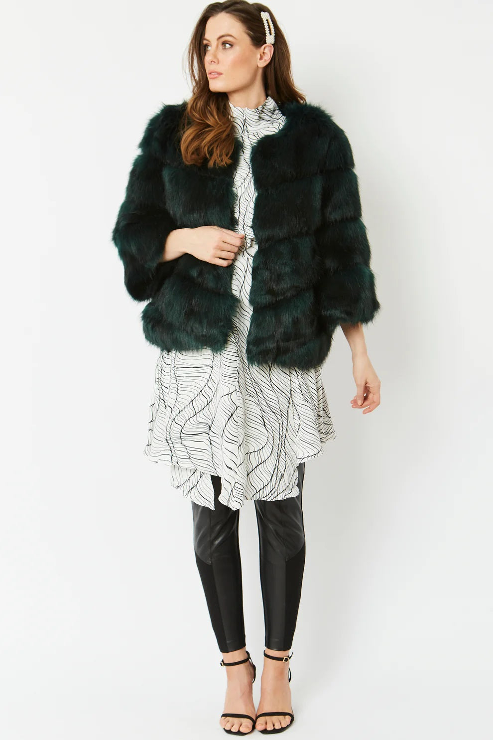 Amabel Beaumont — Dark Green Faux Fur Ella Coat, alternate view 2
