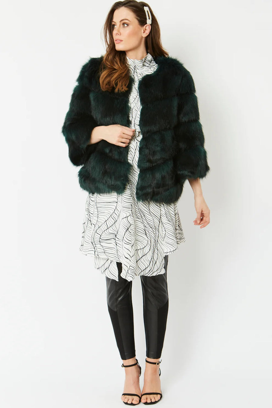 Amabel Beaumont — Dark Green Faux Fur Ella Coat, alternate view 2