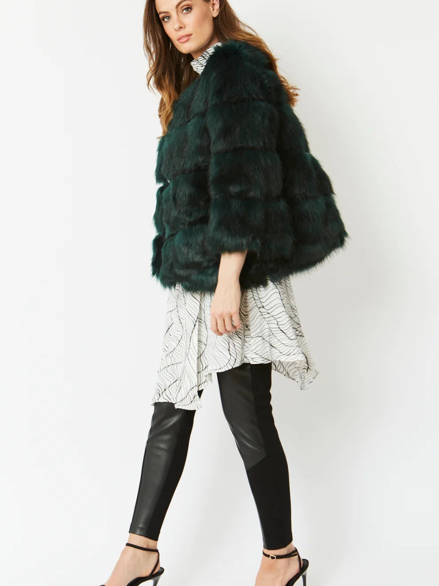Dark Green Faux Fur Ella Coat-2