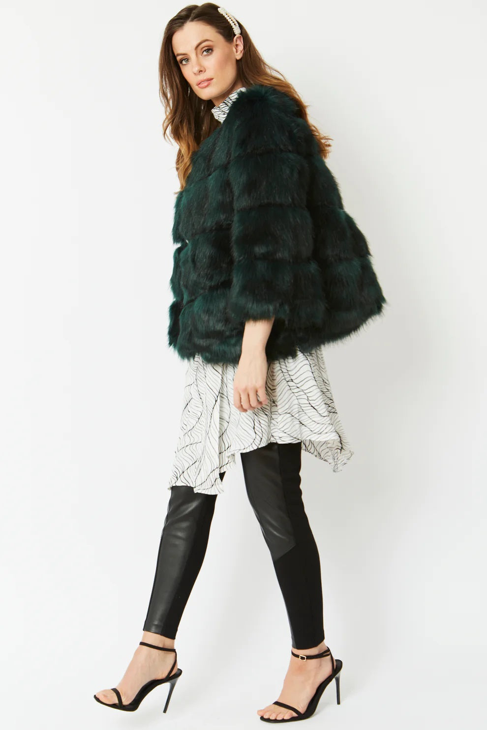 Amabel Beaumont — Dark Green Faux Fur Ella Coat, alternate view 3