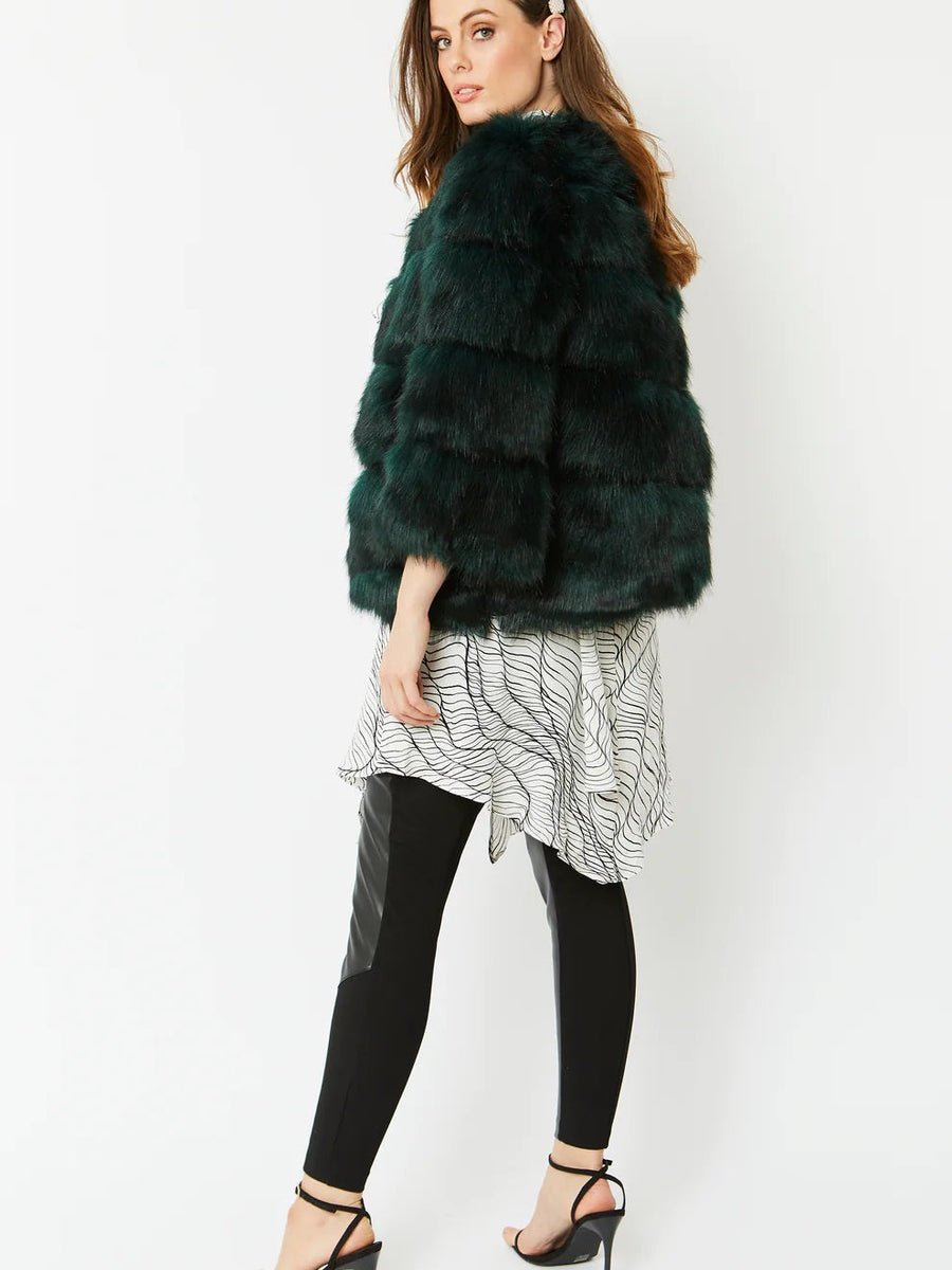 Dark Green Faux Fur Ella Coat-3