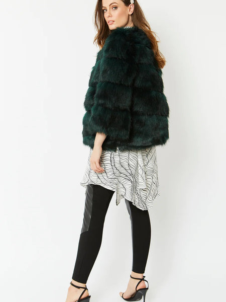 Dark Green Faux Fur Ella Coat-3