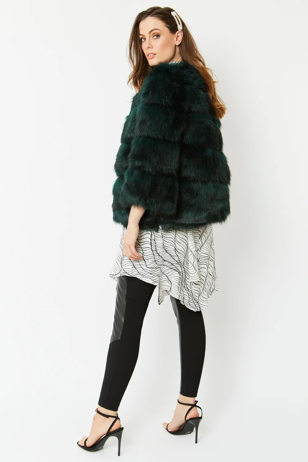 Amabel Beaumont — Dark Green Faux Fur Ella Coat, alternate view 4