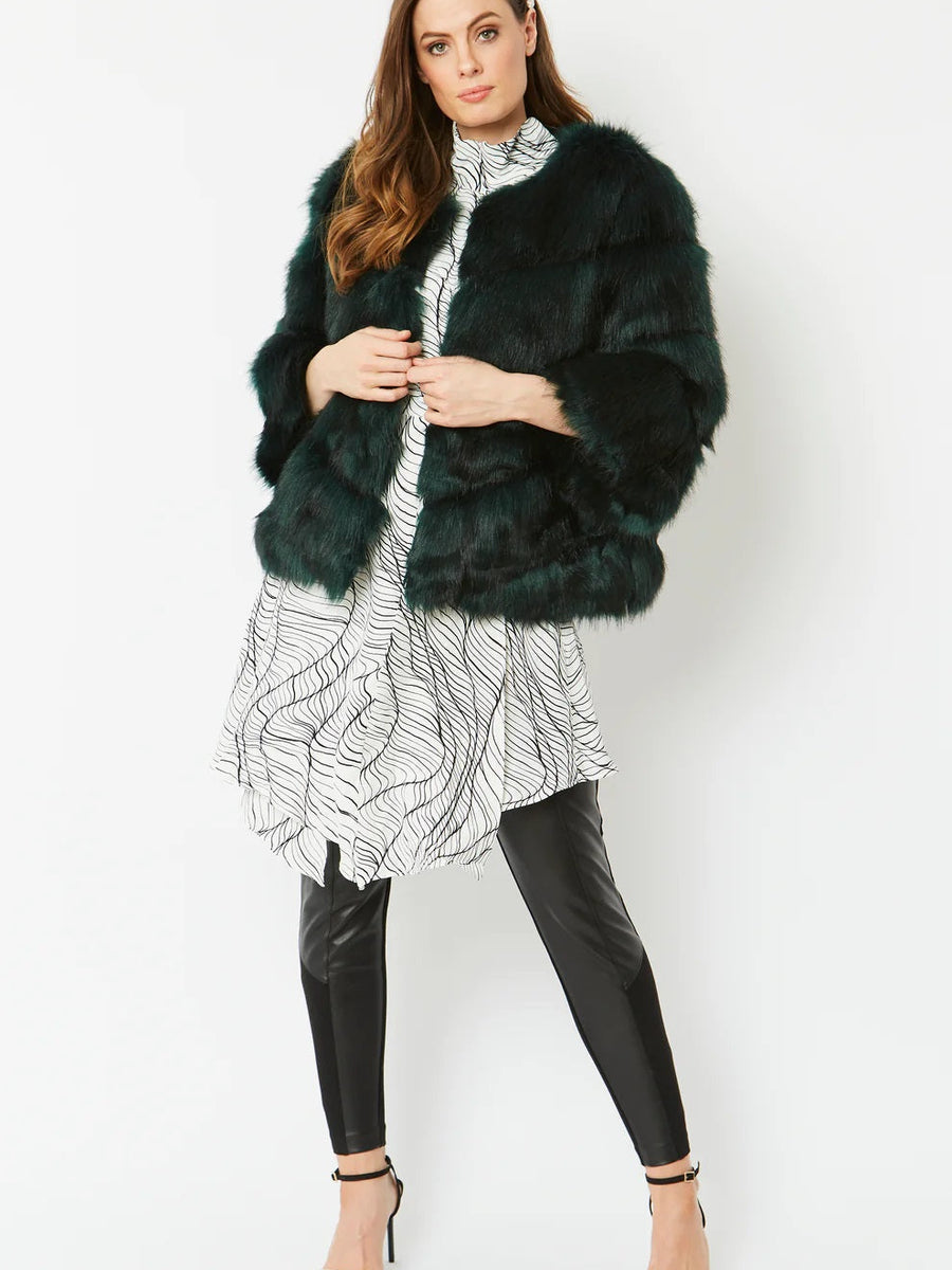 Dark Green Faux Fur Ella Coat-0