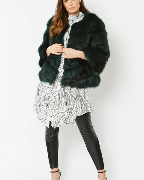Dark Green Faux Fur Ella Coat-0