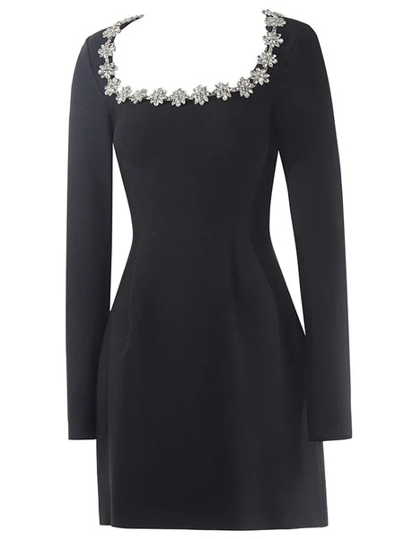 Kalystra™ | Square Neck Crystal Rhinestone Dress - Opulent Empire