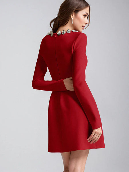 Kalystra™ | Square Neck Crystal Rhinestone Dress - Opulent Empire