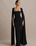 Square Collar Floor-Length Sleeves High-Slit Dress