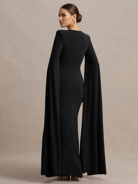 Square Collar Floor-Length Sleeves High-Slit Dress