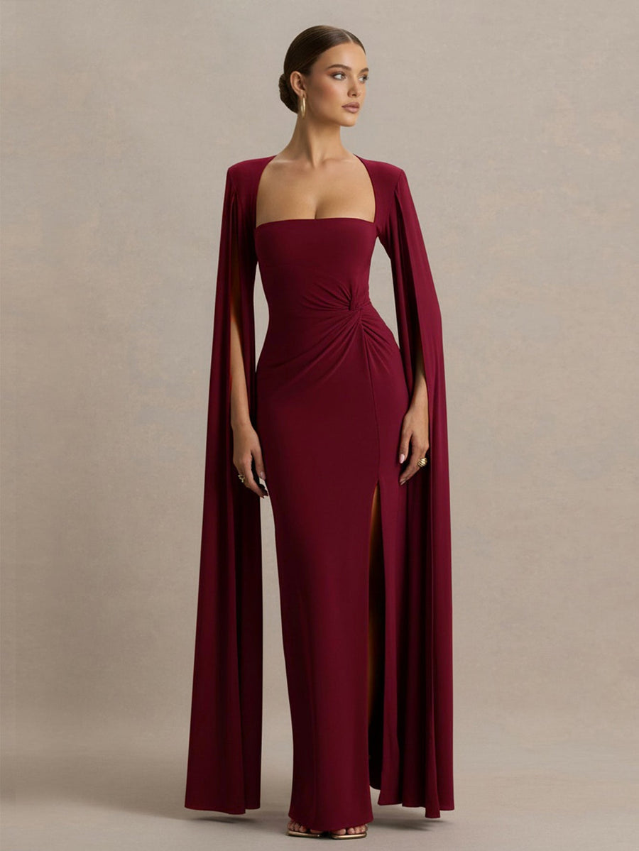 Sol Capri — Square Collar Floor-Length Sleeves High-Slit Dress, alternate view 2
