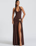 Kleid-Set mit tiefem Ausschnitt, Raffung und hohem Schlitz