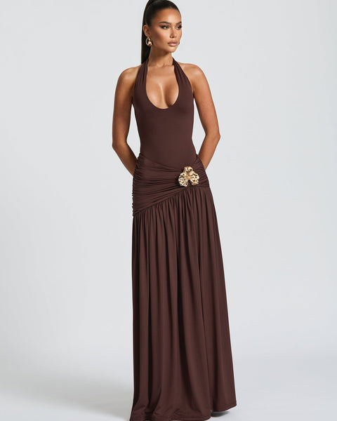 Kleid-Set mit tiefem Ausschnitt, Raffung und hohem Schlitz