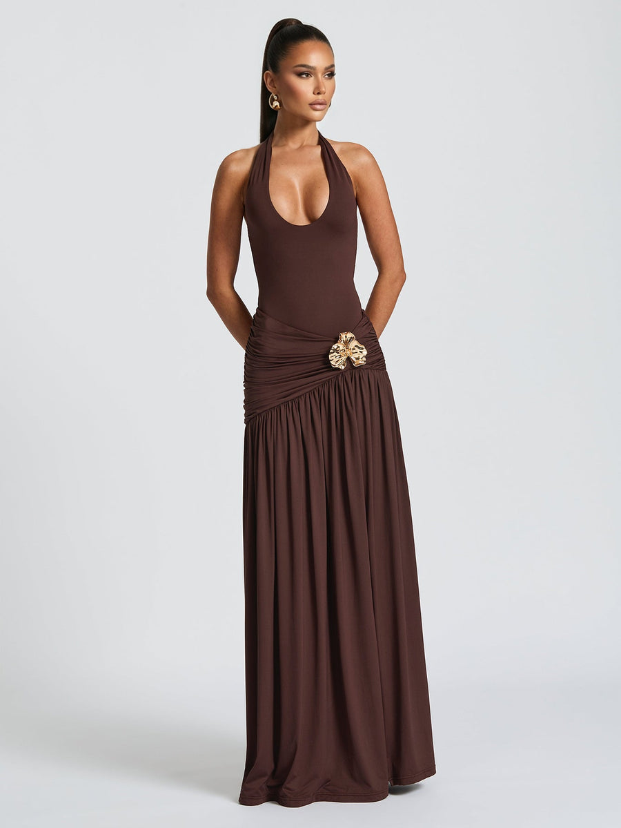 Ocean Capri — Low-Cut Ruched High Slit Dress Set, alternate view 2