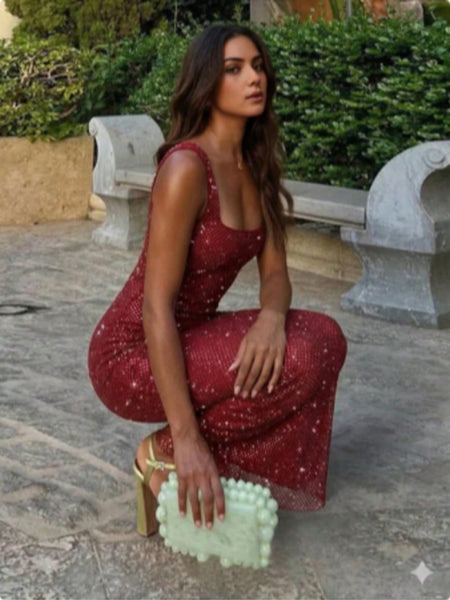 Sparkly Rhinestone Backless Maxi Dress | Vale Siena
