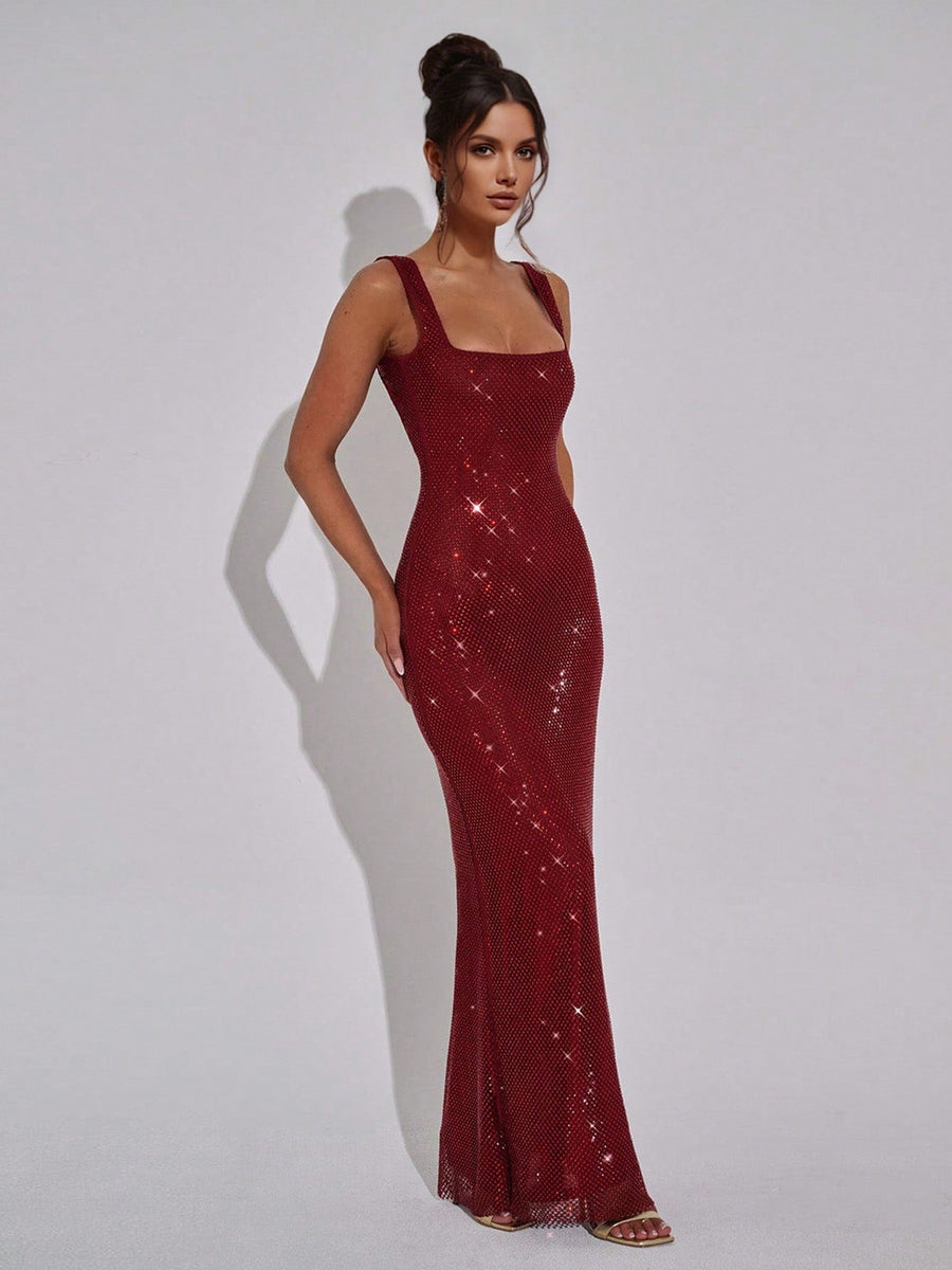 Sparkly Rhinestone Backless Maxi Dress