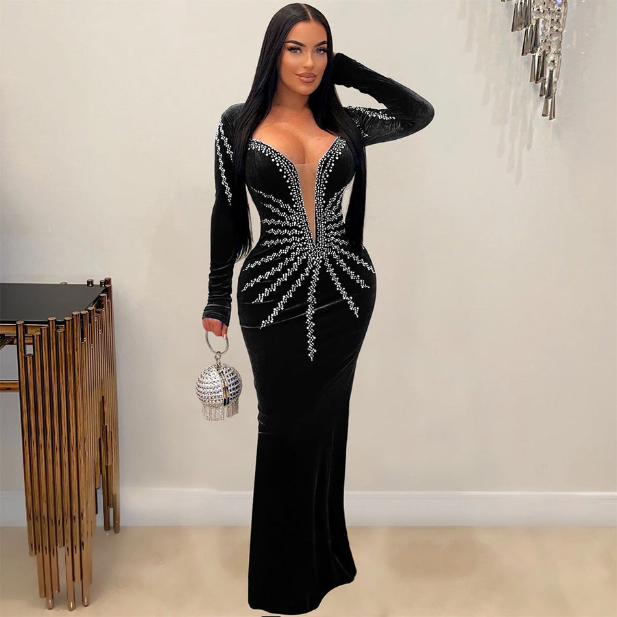Indigo Lefèvre — Long Sleeve Maxi Dress with Deep Slit FA41040