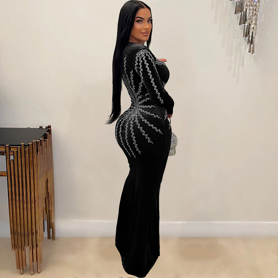 Indigo Lefèvre — Long Sleeve Maxi Dress with Deep Slit FA41040, alternate view 2