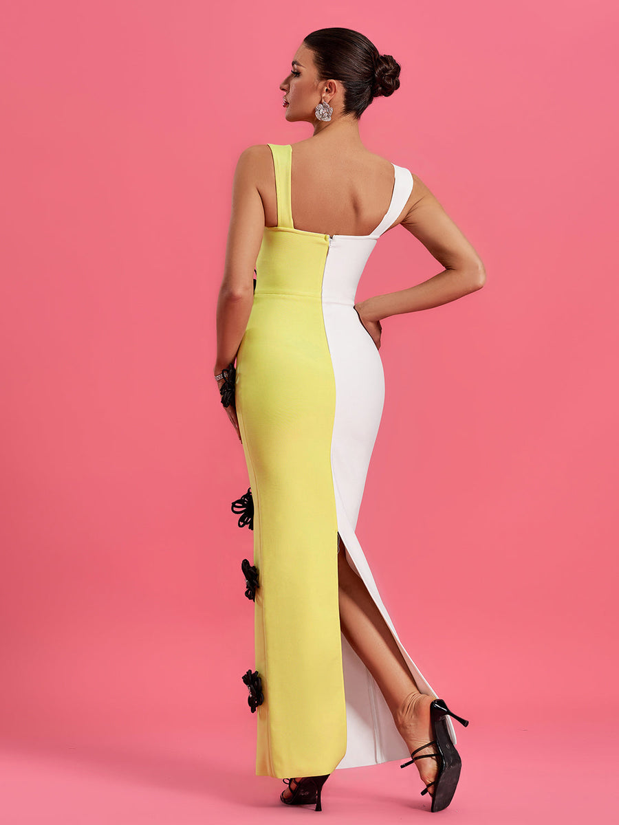 Floral Applique Colorblock Bandage Dress - Opulent Empire