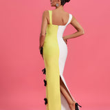 Floral Applique Colorblock Bandage Dress - Opulent Empire