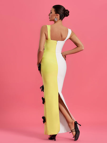 Floral Applique Colorblock Bandage Dress - Opulent Empire