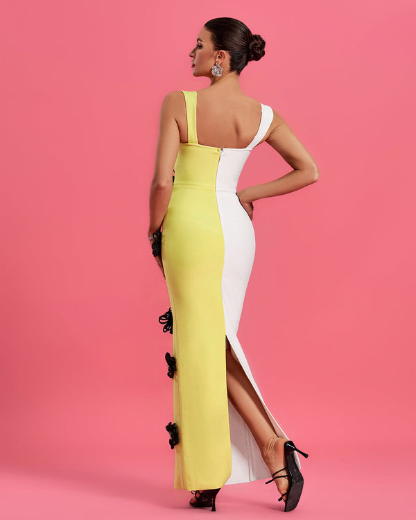 Floral Applique Colorblock Bandage Dress - Opulent Empire