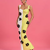Floral Applique Colorblock Bandage Dress - Opulent Empire