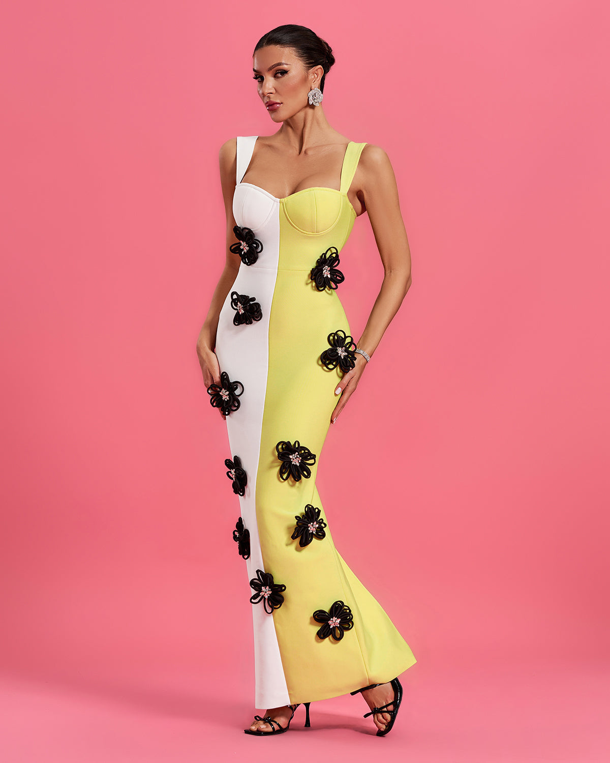 Floral Applique Colorblock Bandage Dress - Opulent Empire