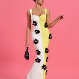 Floral Applique Colorblock Bandage Dress - Opulent Empire