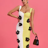 Floral Applique Colorblock Bandage Dress - Opulent Empire