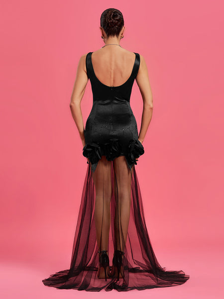 Elegant 3D Floral Transparent Knit Maxi Dress