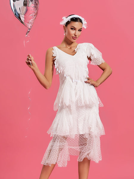 Romantic Asymmetric Midi Dress with Rhythmic Movement