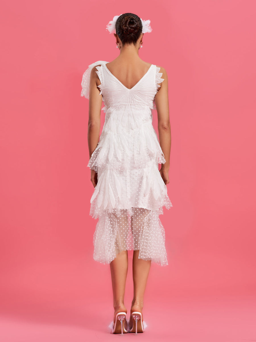 Romantic Asymmetric Midi Dress with Rhythmic Movement