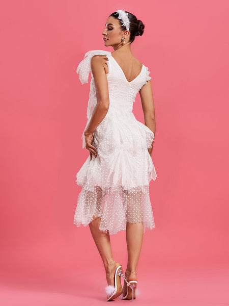 Romantic Asymmetric Midi Dress with Rhythmic Movement