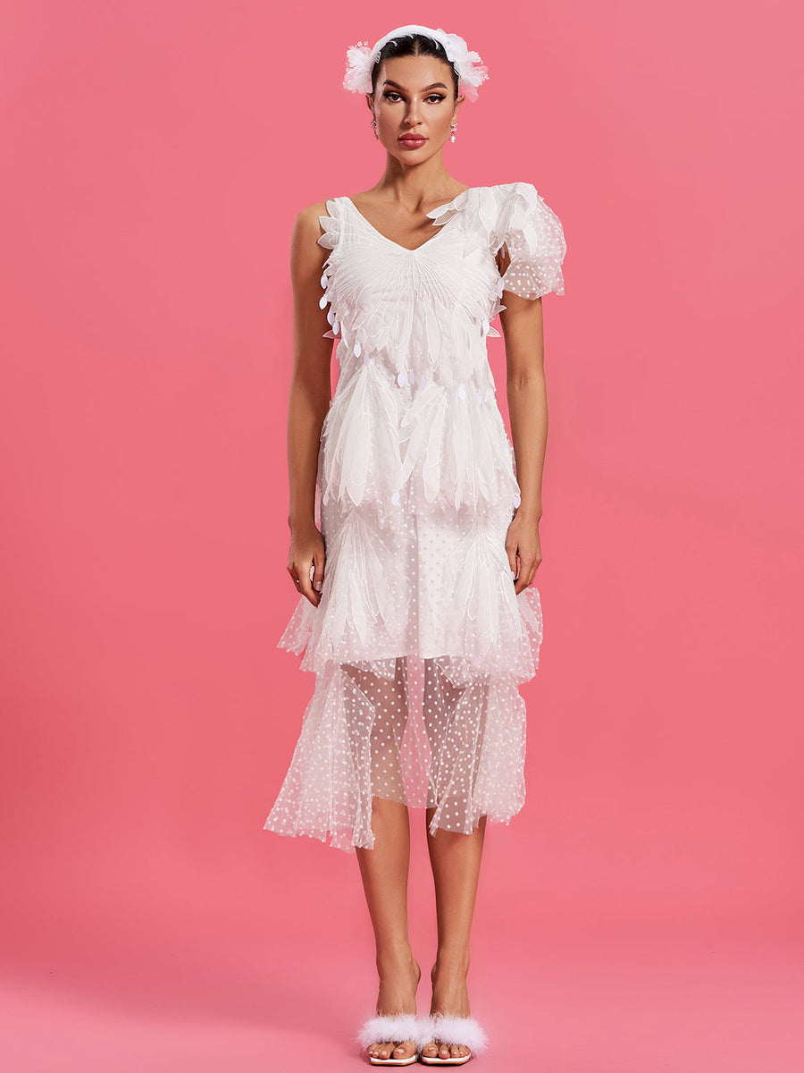 Romantic Asymmetric Midi Dress with Rhythmic Movement