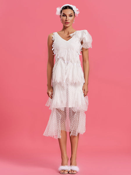 Romantic Asymmetric Midi Dress with Rhythmic Movement