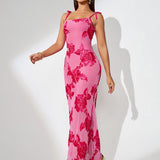 3D Floral Embroidered Knot-strap Maxi Dress - Opulent Empire
