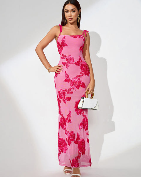 3D Floral Embroidered Knot-strap Maxi Dress - Opulent Empire