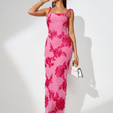 3D Floral Embroidered Knot-strap Maxi Dress - Opulent Empire
