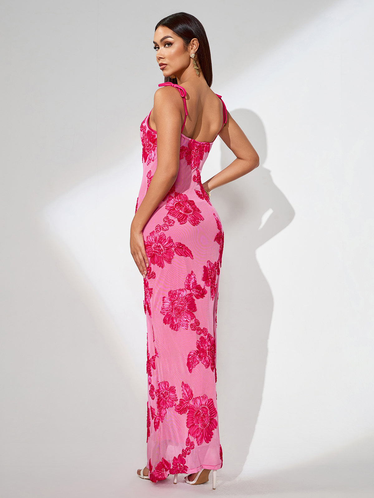 Sasha — 3D Floral Embroidered Knot-strap Maxi Dress, alternate view 4