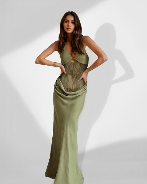 Maxi Mesh Dress with Cut-Out Embroidery for an Elegant and Sophisticated Look