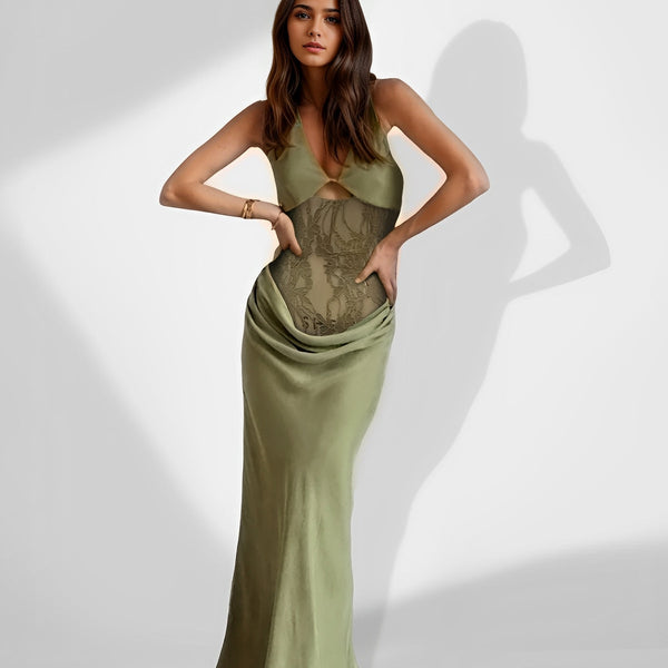 Maxi Mesh Dress with Cut-Out Embroidery for an Elegant and Sophisticated Look
