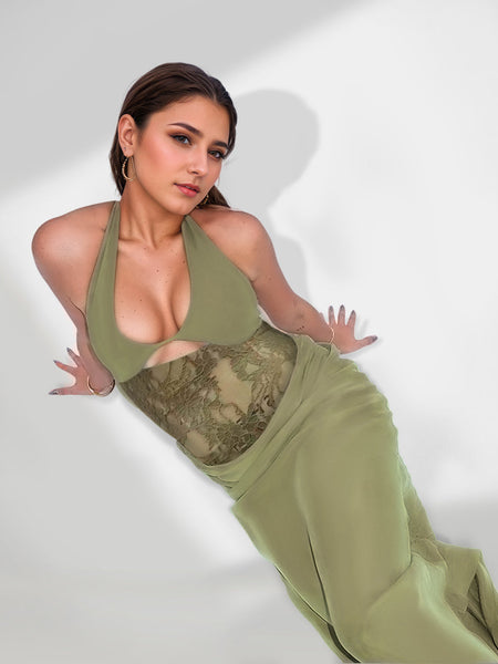 Maxi Mesh Dress with Cut-Out Embroidery for an Elegant and Sophisticated Look