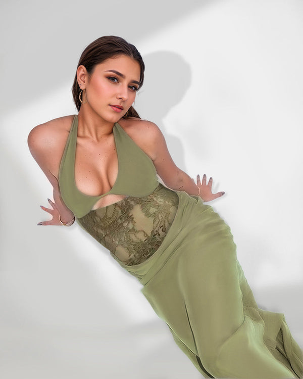Maxi Mesh Dress with Cut-Out Embroidery for an Elegant and Sophisticated Look
