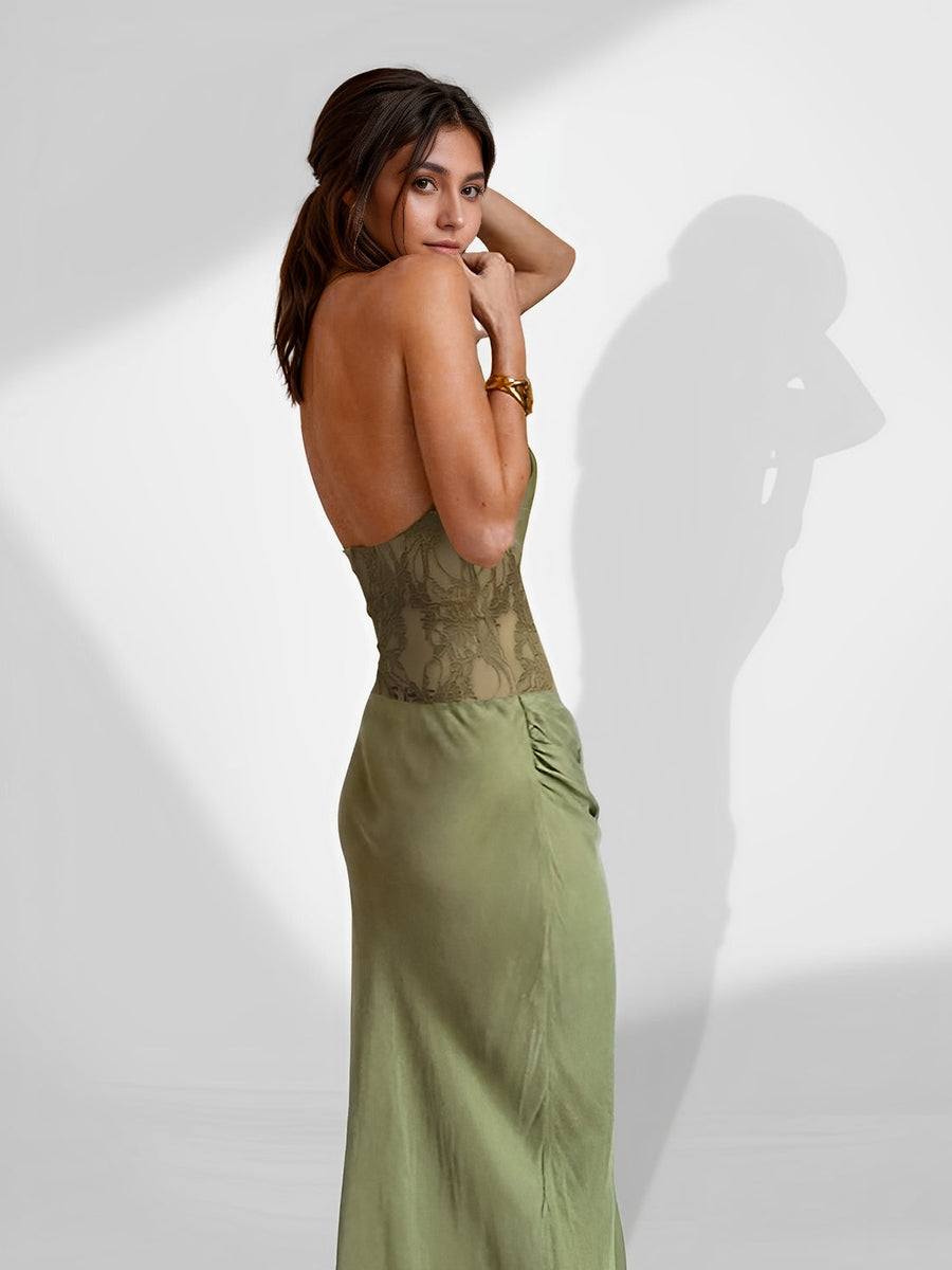Maxi Mesh Dress with Cut-Out Embroidery for an Elegant and Sophisticated Look