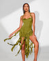 Women's Clothing Midi Dress with Ruffles and Elegant Pompons