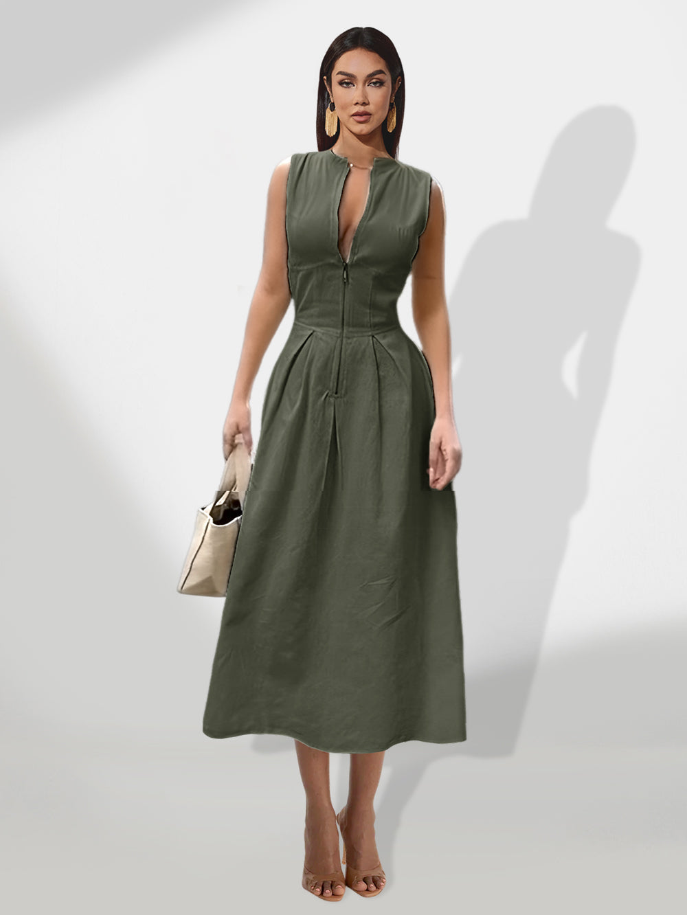 Honorine Delacroix — Elegant Solid Color Casual Midi Dress for Stylish All-Day Wear
