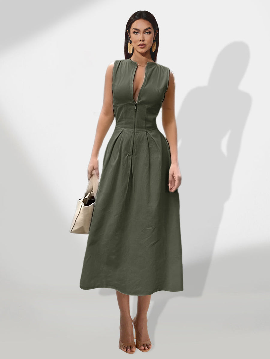 Honorine Delacroix — Elegant Solid Color Casual Midi Dress for Stylish All-Day Wear