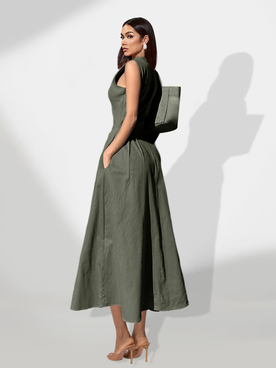 Elegant Solid Color Casual Midi Dress for Stylish All-Day Wear